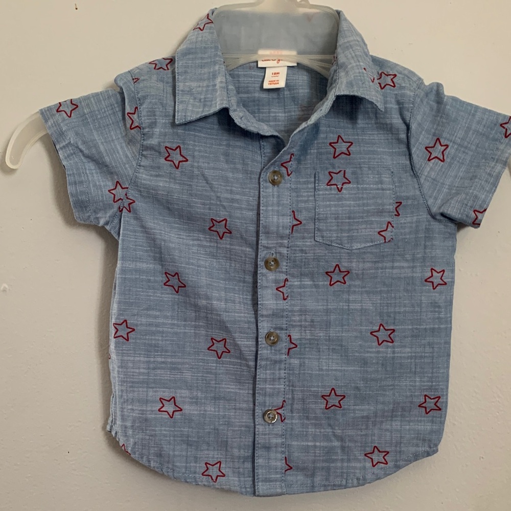 Cat & Jack Light Blue Star Pattern Button Down Shirt